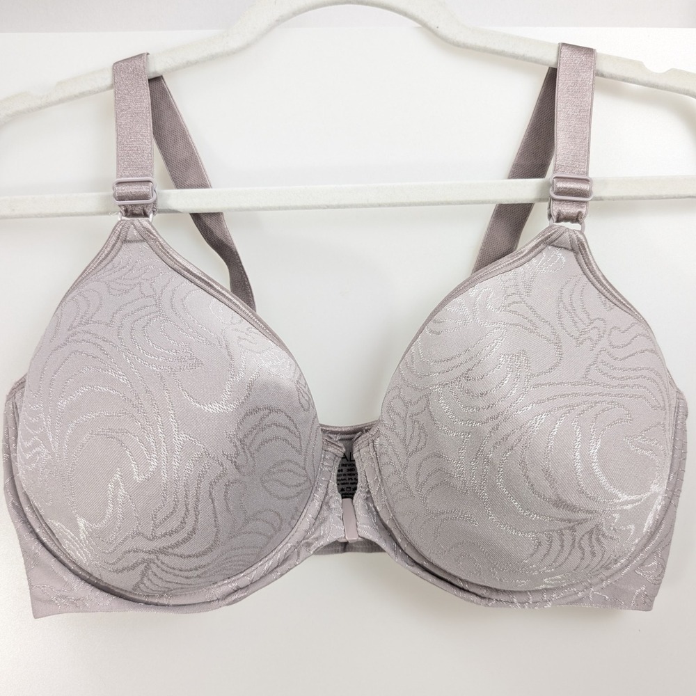 Bali Comfort Revolution Front Close Wireless Bra Sz 38D Swirl Jacquard Smoothing
